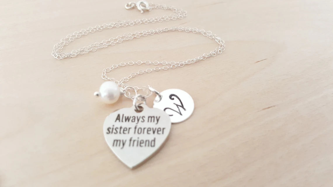 Always My Sister, Forever My Friend Necklace – Personalized Initial & Birthstone Gift