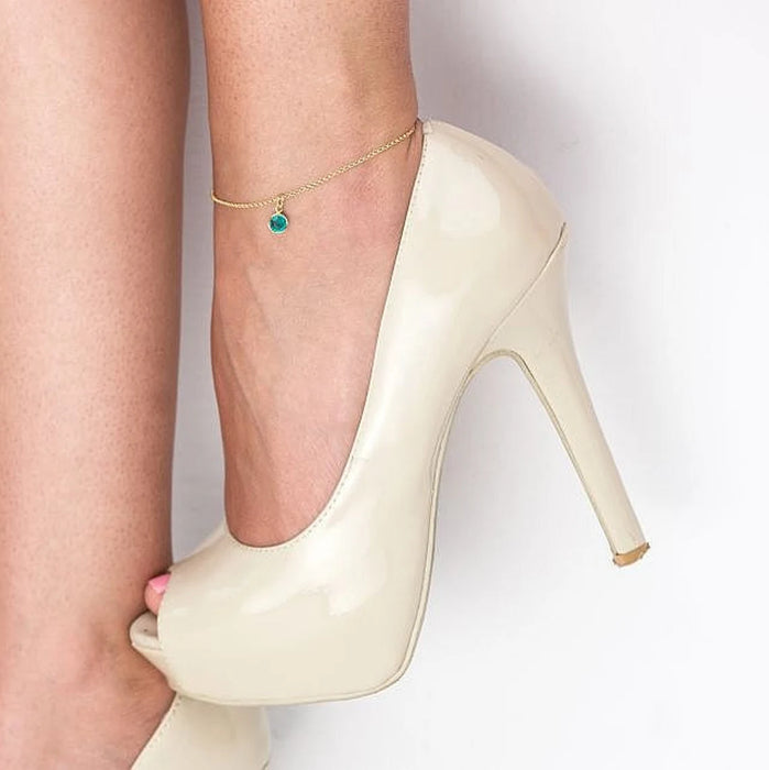 Custom Swarovski Birthstone Anklet – Adjustable Chain in Sterling Silver