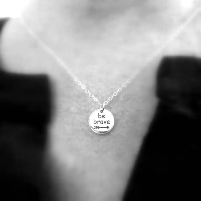 Be Brave Sterling Silver Necklace – Etched Arrow Charm on Solid Sterling Silver Chain