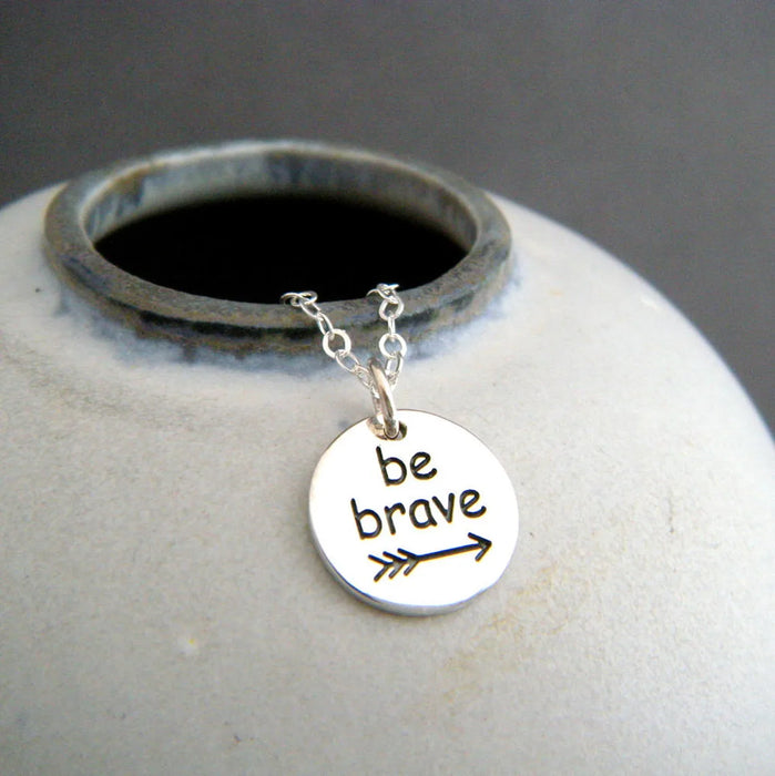 Be Brave Sterling Silver Necklace – Etched Arrow Charm on Solid Sterling Silver Chain