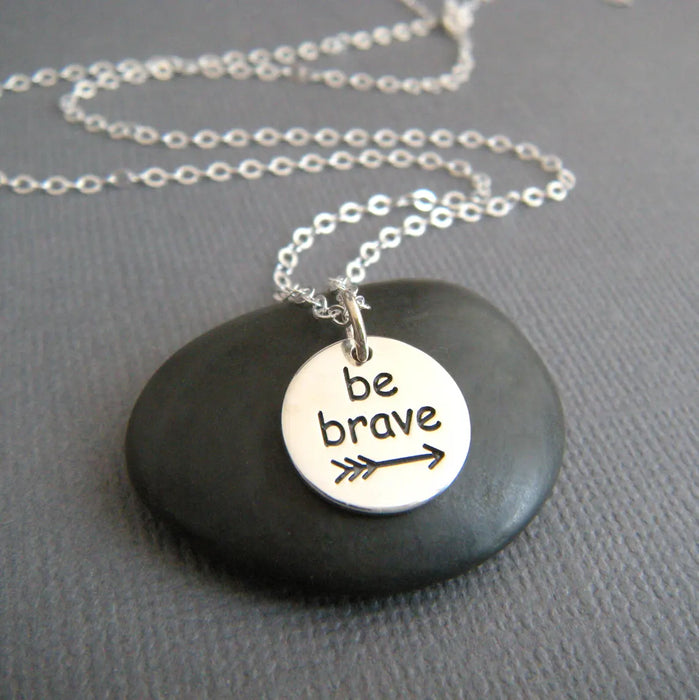 Be Brave Sterling Silver Necklace – Etched Arrow Charm on Solid Sterling Silver Chain