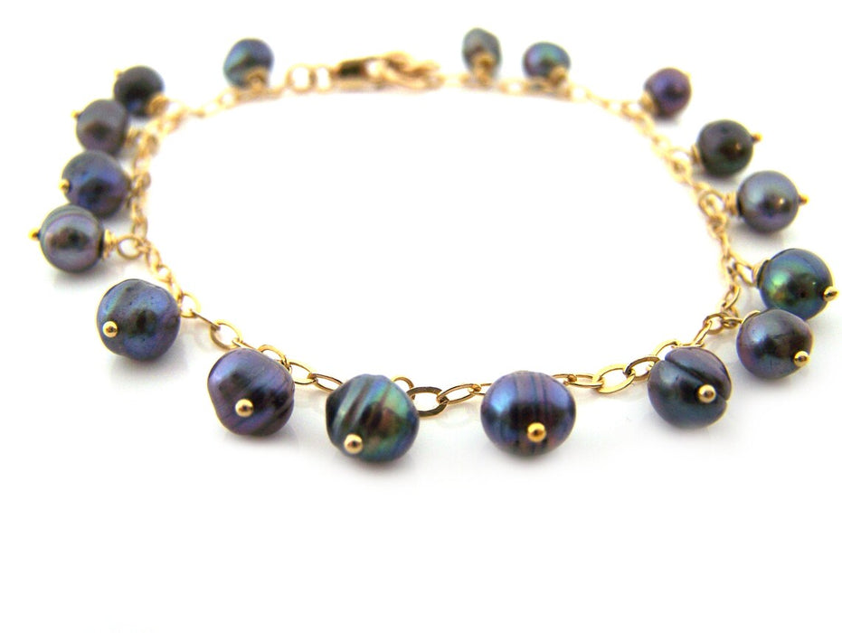 Peacock Freshwater Pearl Gold Filled Chain Dainty Bracelet