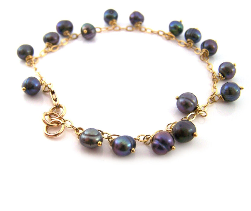 Peacock Freshwater Pearl Gold Filled Chain Dainty Bracelet