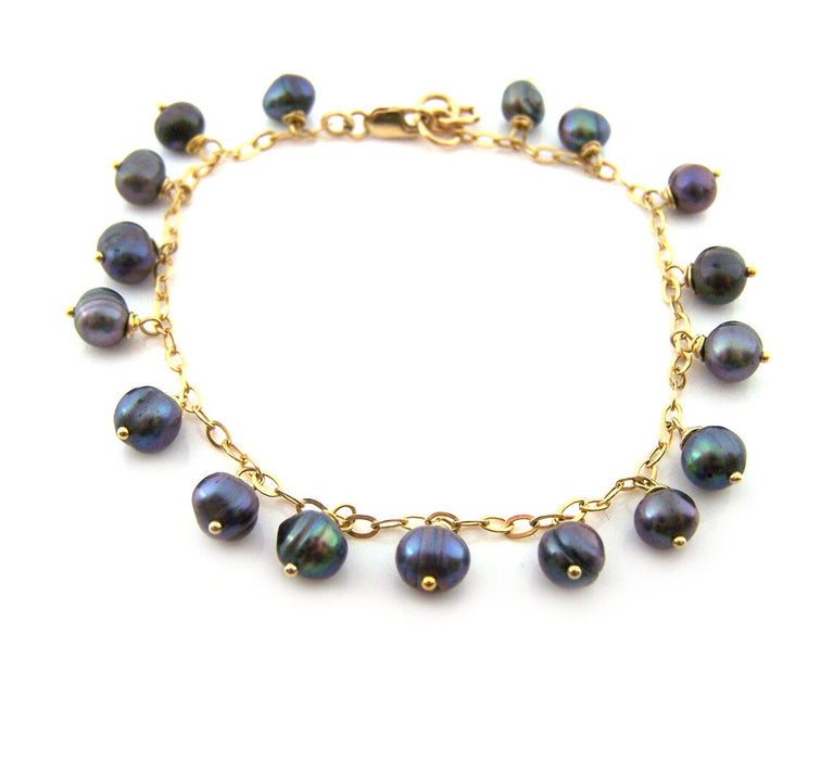 Peacock Freshwater Pearl Gold Filled Chain Dainty Bracelet