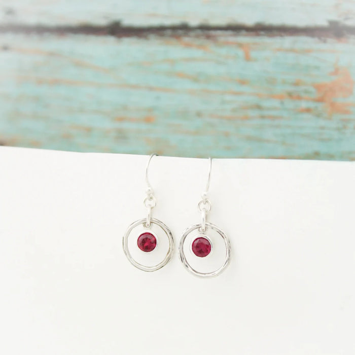 Hammered Orbit Birthstone Earrings – Sterling Silver