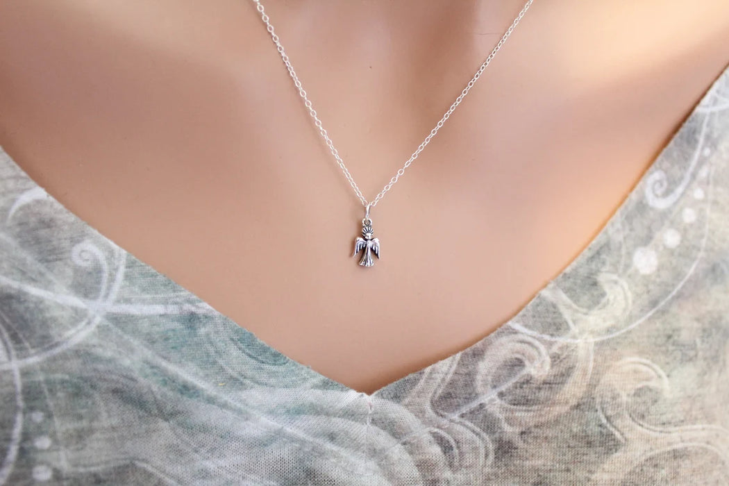 Sterling Silver Guardian Angel Charm Necklace for Girls – Dainty Angel Pendant on 16” Chain