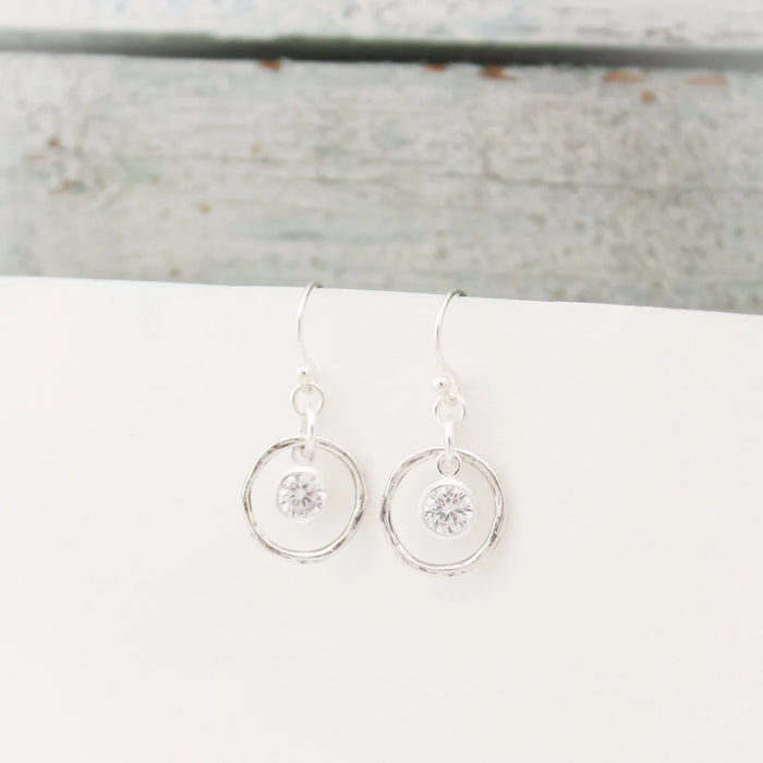 Hammered Orbit Birthstone Earrings – Sterling Silver