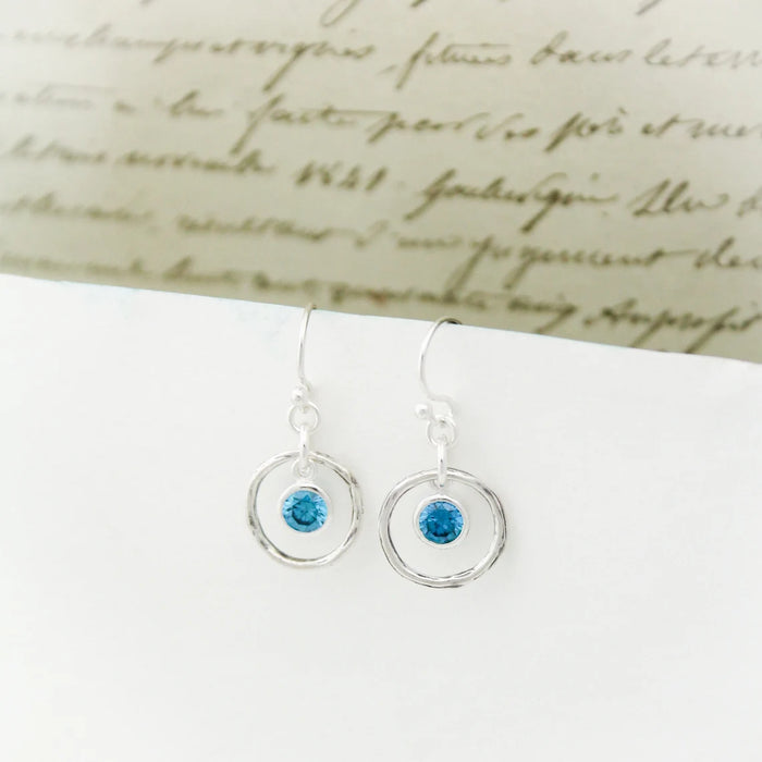 Hammered Orbit Birthstone Earrings – Sterling Silver