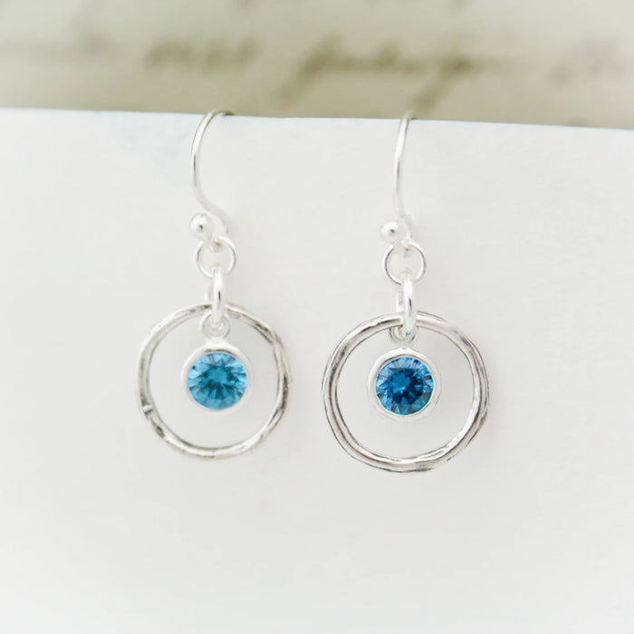 Hammered Orbit Birthstone Earrings – Sterling Silver