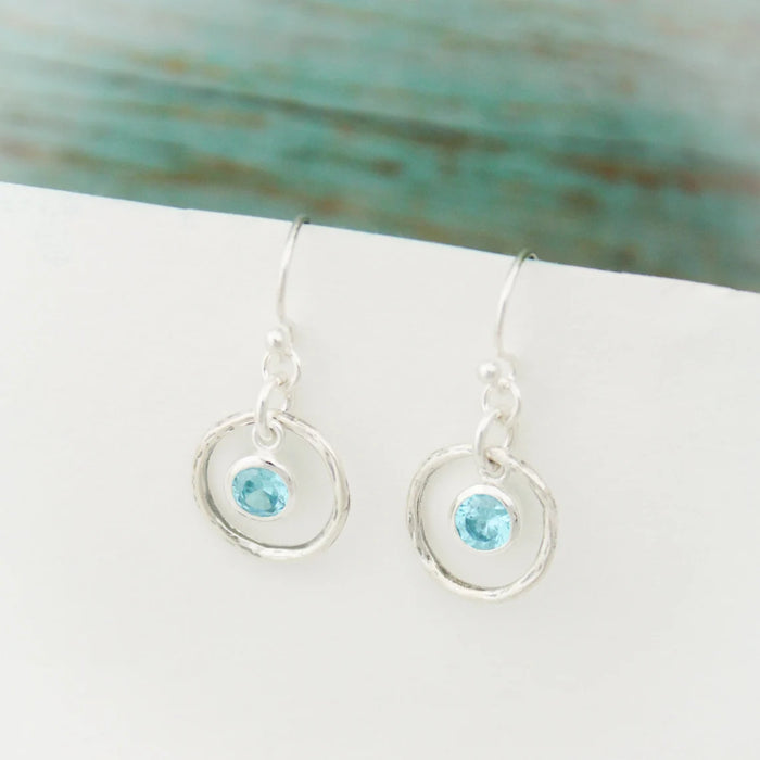 Hammered Orbit Birthstone Earrings – Sterling Silver