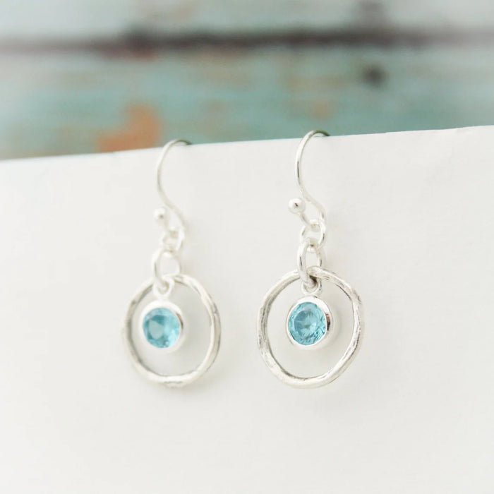 Hammered Orbit Birthstone Earrings – Sterling Silver
