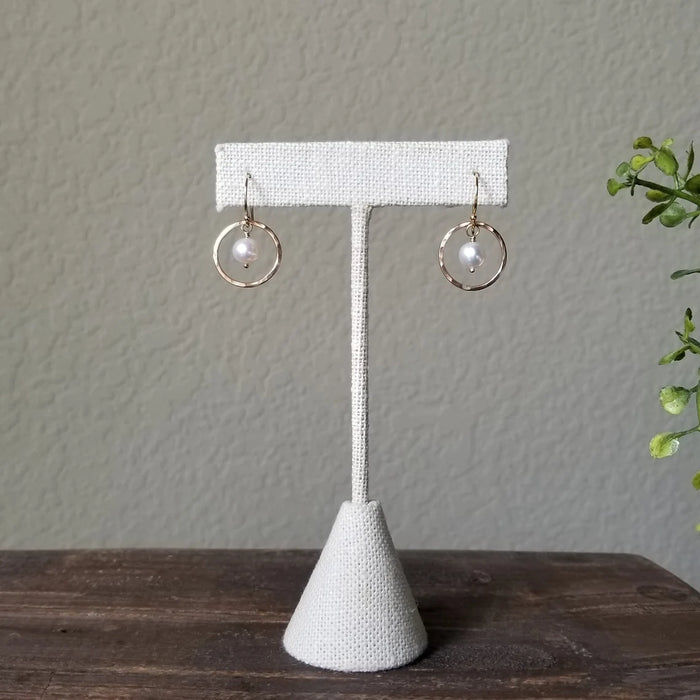 Orbit Pearl Earrings – Hammered Gold Filled Hoops with Freshwater Pearls