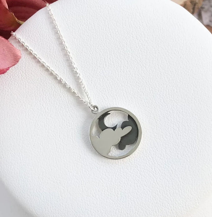 Sterling Silver Night Moon Necklace – Oxidized & Polished Pendant, 18" Chain, Handmade in Raleigh
