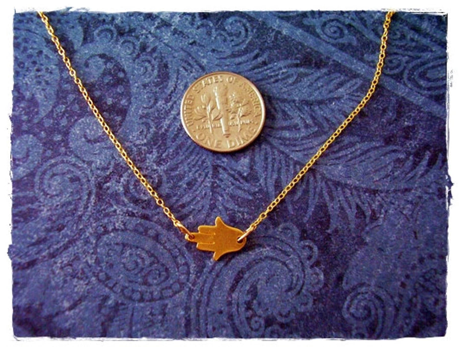 Tiny Gold Hamsa Necklace – 14k Gold Filled, 16" Dainty Necklace, Handmade in Raleigh