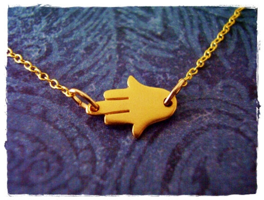 Tiny Gold Hamsa Necklace – 14k Gold Filled, 16" Dainty Necklace, Handmade in Raleigh
