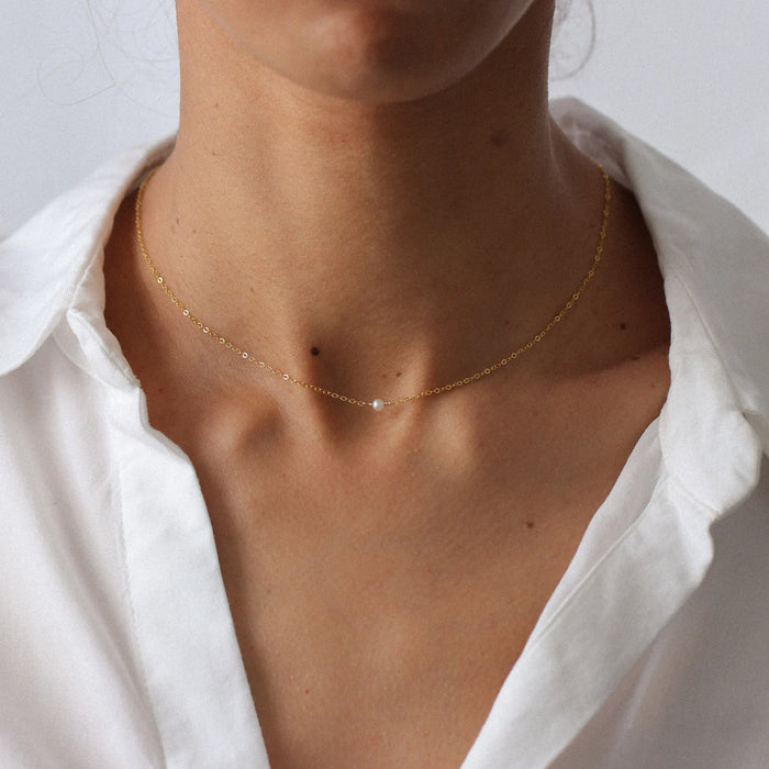 Single Freshwater Pearl Choker – Sterling Silver or 14k Gold Filled
