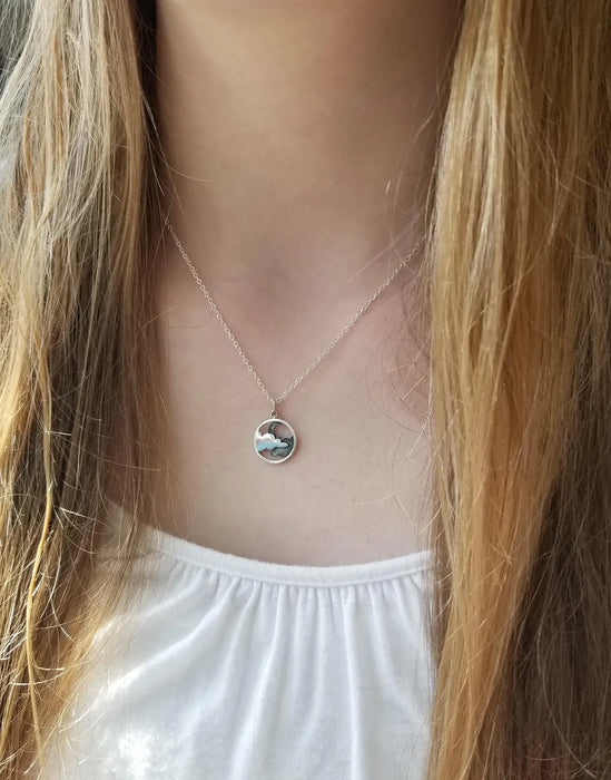 Sterling Silver Night Moon Necklace – Oxidized & Polished Pendant, 18" Chain, Handmade in Raleigh