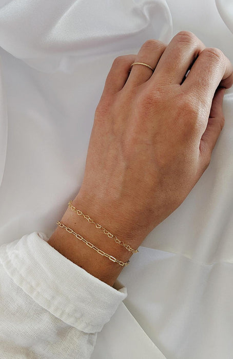 Dainty Gold Filled Heart Chain Bracelet – Minimalist, Made to Order, Custom Length