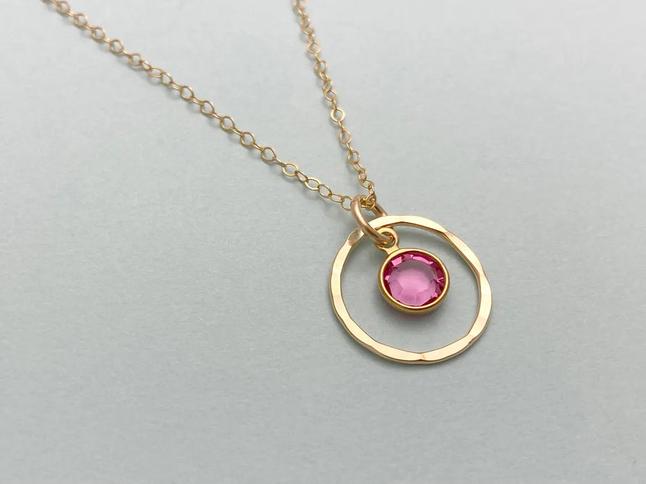 Orbit Birthstone Necklace – 14k Gold Filled Circle Pendant