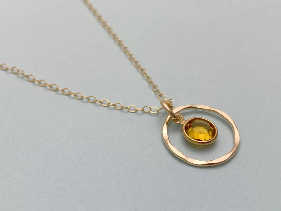 Orbit Birthstone Necklace – 14k Gold Filled Circle Pendant