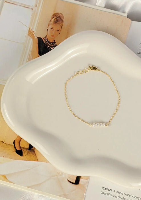 Minimalist Pearl Bar Bracelet – Genuine Freshwater Pearls, 14k Gold Filled, Adjustable 7–8”