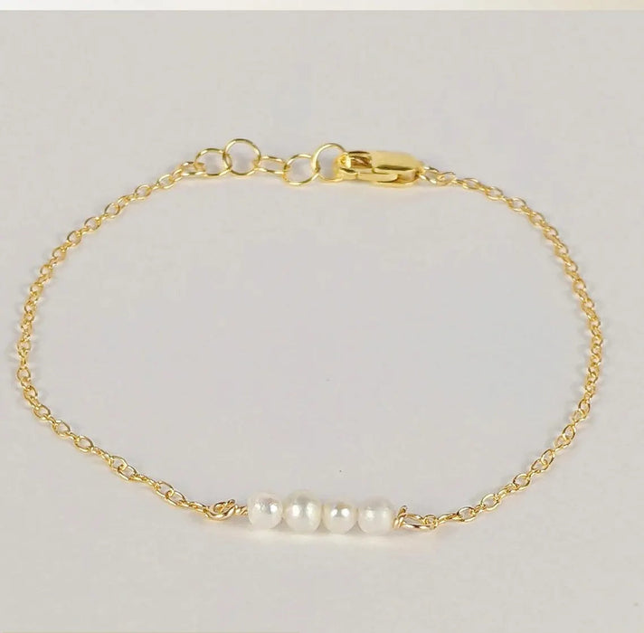 Minimalist Pearl Bar Bracelet – Genuine Freshwater Pearls, 14k Gold Filled, Adjustable 7–8”