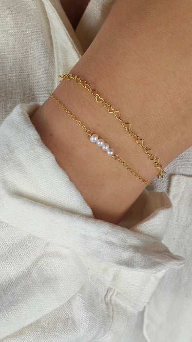 Minimalist Pearl Bar Bracelet – Genuine Freshwater Pearls, 14k Gold Filled, Adjustable 7–8”