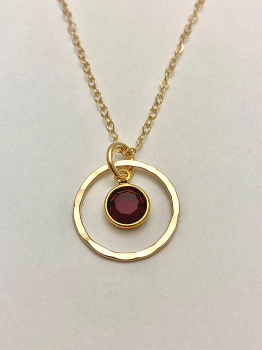 Orbit Birthstone Necklace – 14k Gold Filled Circle Pendant