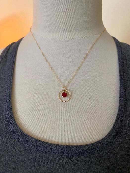 Orbit Birthstone Necklace – 14k Gold Filled Circle Pendant