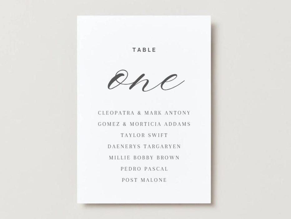 Wedding reception table number cards - printable and customizable