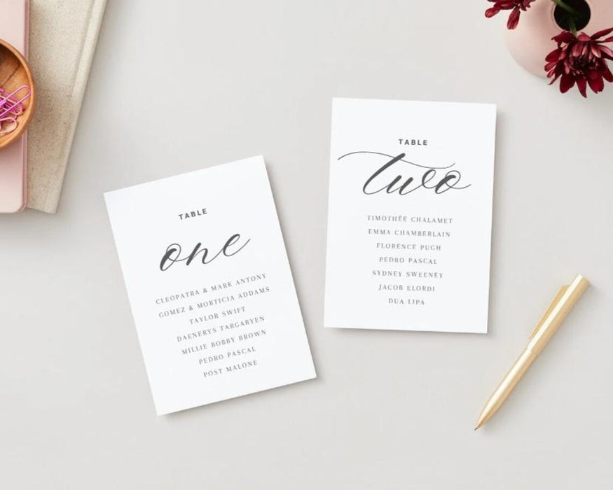Close-up of modern floral wedding table numbers - instant download
