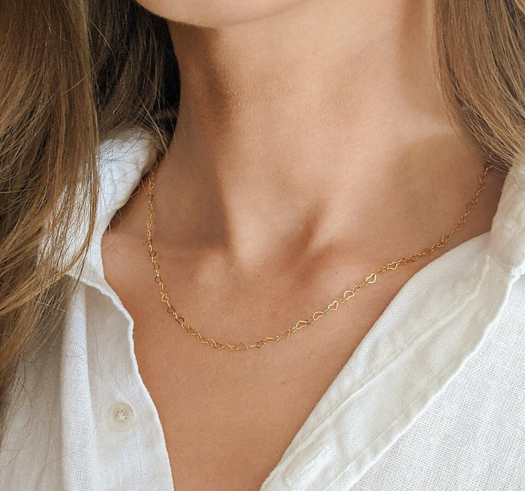 Dainty Gold Filled Heart Chain Necklace – Minimalist Everyday Jewelry, Custom Length