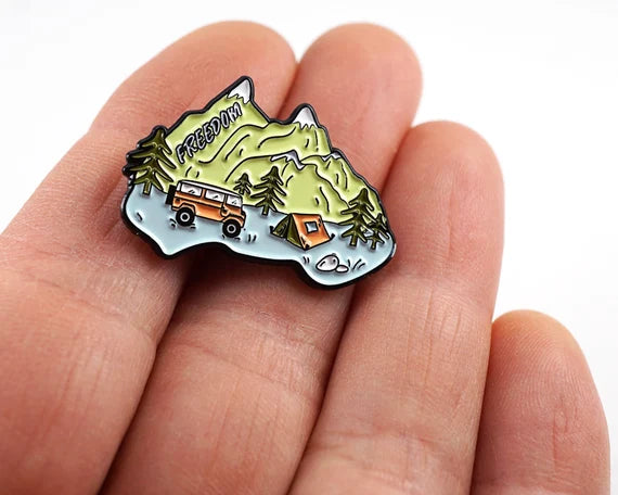Australia Camping Enamel Pin – Freedom Road Trip & Mountain Adventure Design
