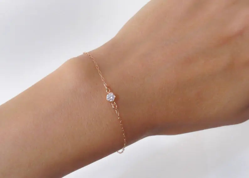 Dainty 14K Rose Gold Filled Bracelet – 4mm CZ for Small Wrists