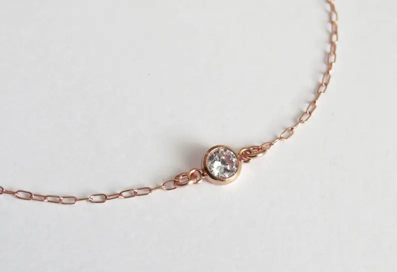 Dainty 14K Rose Gold Filled Bracelet – 4mm CZ for Small Wrists