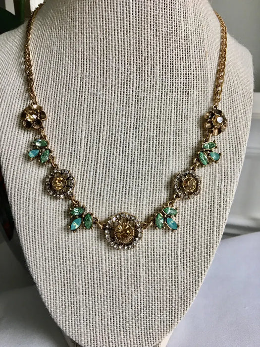 Jasmine Bridal Statement Necklace | Crystal & Brass Necklace