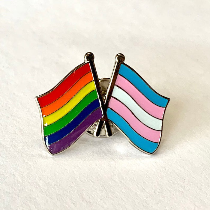 Rainbow & Transgender Pride Double Flag Enamel Pin – LGBTQ+ Support Accessory