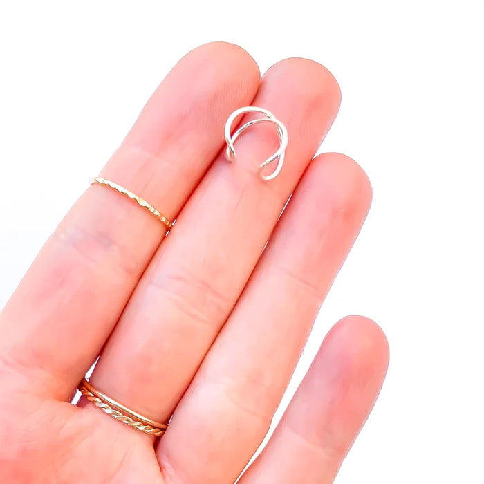 Solid Sterling Silver Criss Cross Ear Cuff – 10mm Minimalist Non-Pierced Conch Wrap