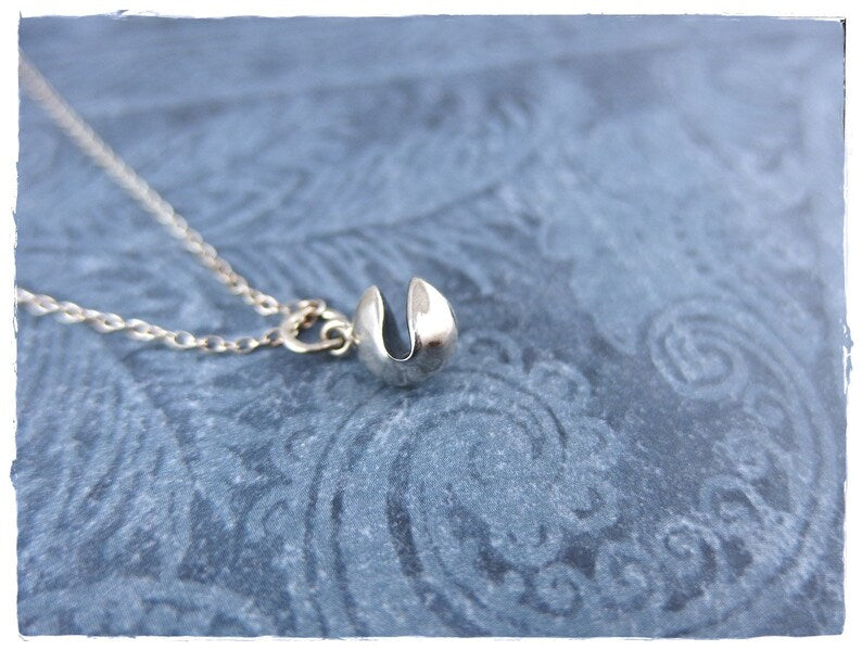 Fortune Cookie Charm Tiny Sterling Silver Necklace