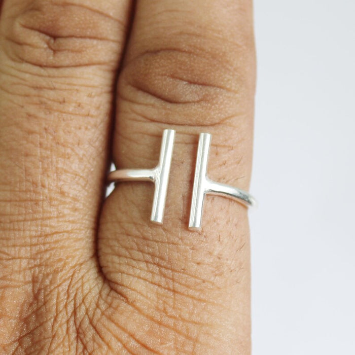 Parallel Bar Sterling Silver Ring – Handmade • Size 7
