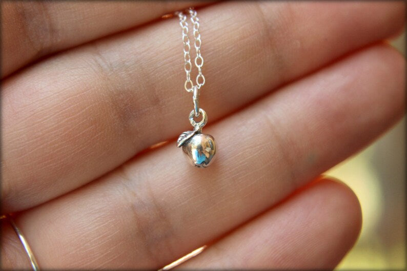 Tiny Apple Charm - Sterling Silver Necklace