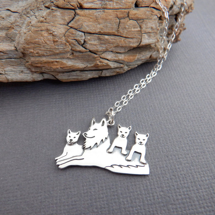 Mama Wolf Necklace – Sterling Silver Wolf Pack Charm for Strong Moms