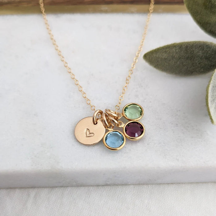 Mom Heart & Birthstone Necklace – Personalized Family Necklace