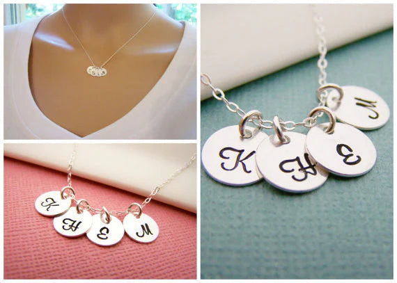 Tiny Initial Necklace - Hand Stamped Sterling Silver Initial Necklace