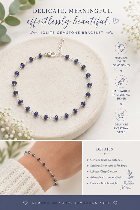 Iolite Wire Wrapped Sterling Silver Bracelet