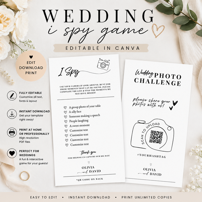Wedding I Spy Game Template | Wedding Photo Challenge