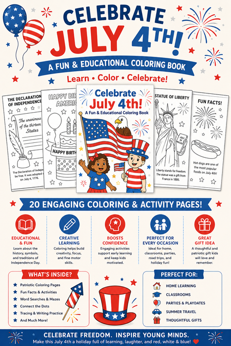 July 4th Educational Coloring & Activity Book for Kids