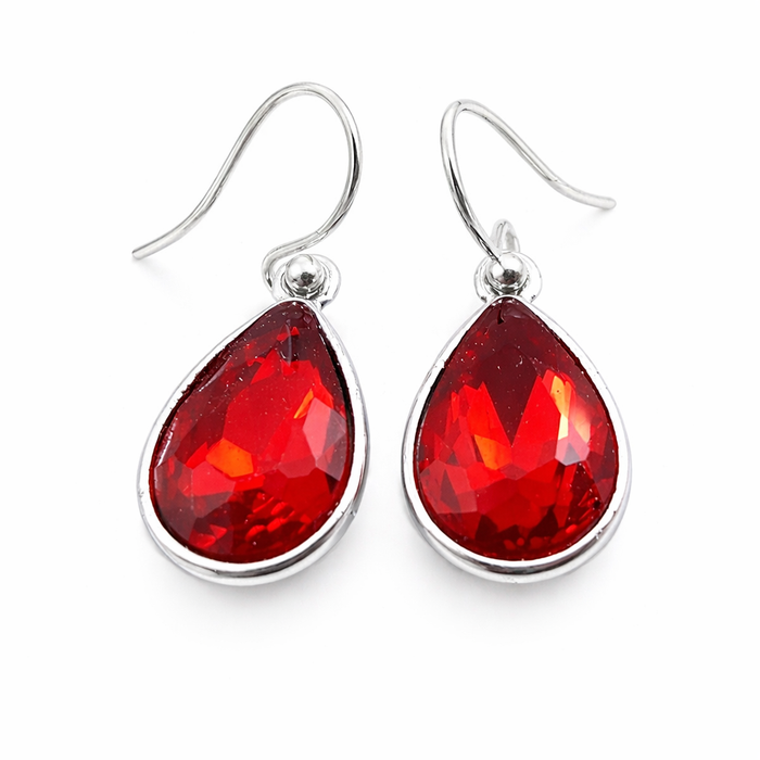 January Birthstone Earrings – Garnet Red Crystal Teardrop Earrings in Sterling Silver