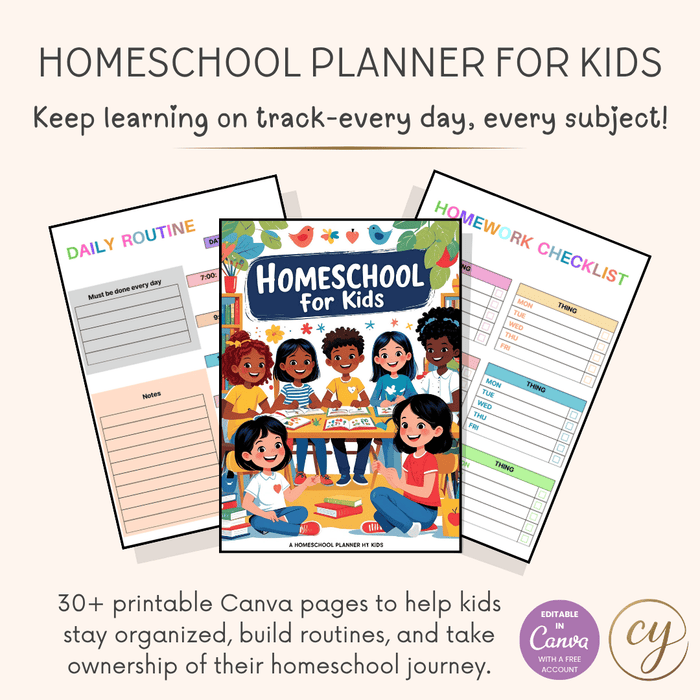 Homeschool Planner for Kids – 30+ Page Canva Template with Daily & Weekly Trackers