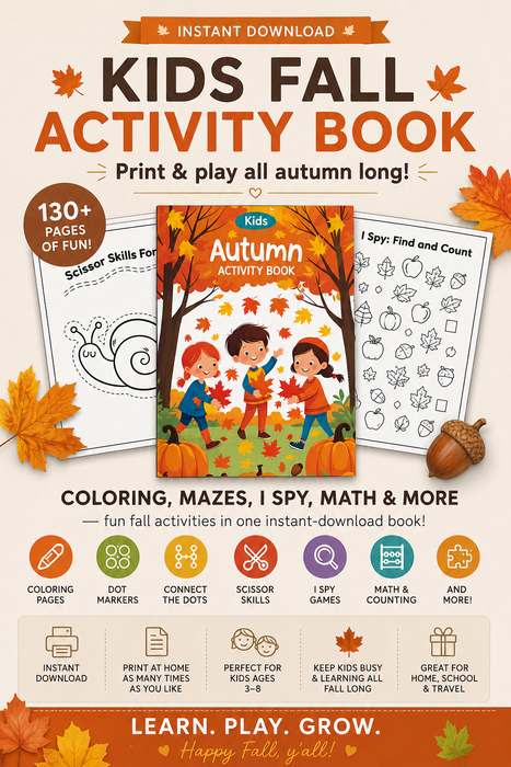 Fall Activity Book for Kids – 130+ Pages (Instant Download)